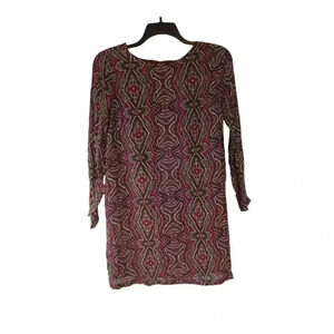 Prana Womens Mini Dress Red Woven Lined Long Sleeve Floral Back Zip Size M NWT